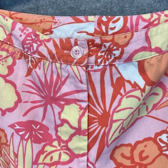 Lilly Pulitzer Floral Print Pants Size 4 Tropical Hibiscus Flamingo Capri Cotton - Picture 3 of 14